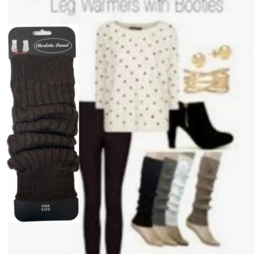 Leg Warmers Metallic Knit Chocolate Brown Sparkly Gold Glitter Womens One Size